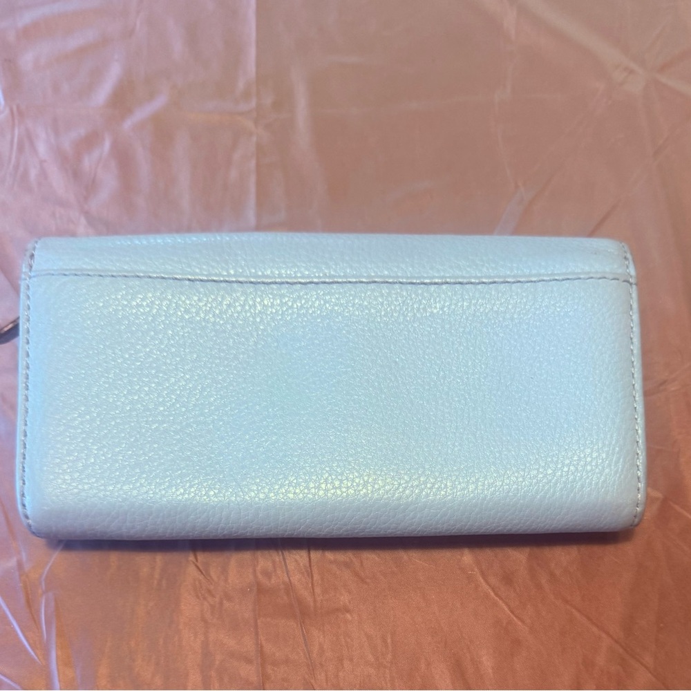 Michael Kors Light Blue Pebbled Jet Set Leather Continental Wallet Gold Plaque - Picture 3 of 8